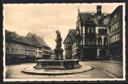 AK Nordhausen a. H., Kornmarkt, Neptunbrunne v. Rietschel