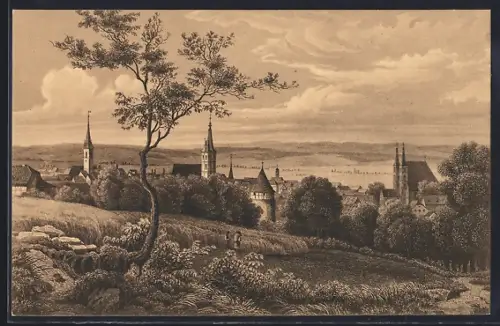 Künstler-AK Nordhausen, Alt-Nordhausen 1862, vom Geiersberg aus gesehen