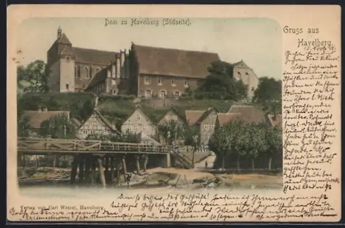 AK Havelberg, Dom zu Havelberg Südseite, Brücke, Häuser