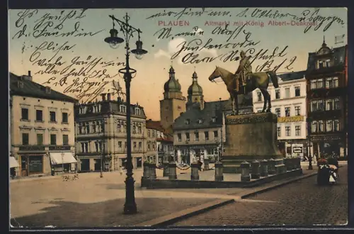 AK Plauen / Vogtland, Altmarkt, König Albert-Denkmal, Brasserie