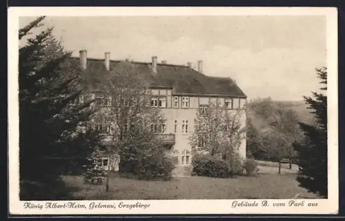 AK Gelenau /Erzgebirge, König Albert-Heim, Gebäude B, Parkansicht