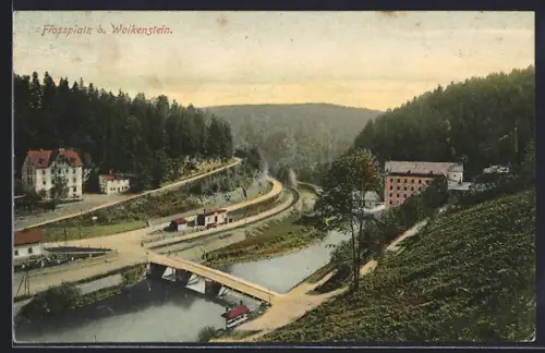 AK Wolkenstein, Flossplatz, Brücke, Flussufer