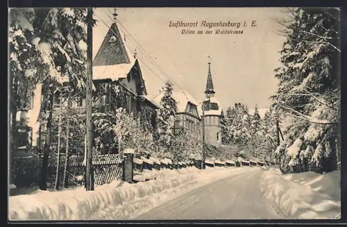AK Augustusburg i. E., Villen an der Waldstrasse, Winteransicht