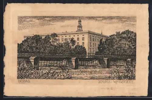 Künstler-AK Dessau, Schloss, Wasserseite
