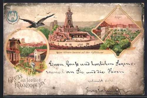 Lithographie Frankenhausen / Kyffhäuser, Kaiser Wilhelm-Denkmal auf dem Kyffhäuser, Anger