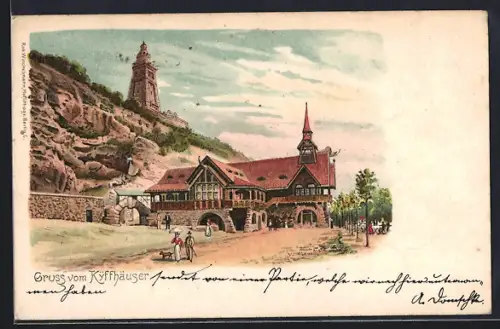 Lithographie Kyffhäuser, Kyffhäuserdenkmal, Gasthof