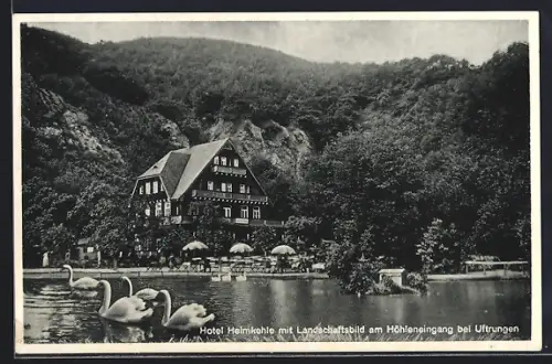 AK Uftrungen, Hotel Heimkehle, Landschaftsbild, Höhleneingang