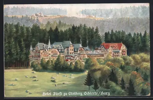 Künstler-AK Schierke /Harz, Hotel Fürst zu Stolberg