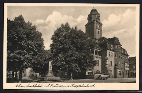 AK Artern, Marktplatz, Rathaus, Kriegerdenkmal