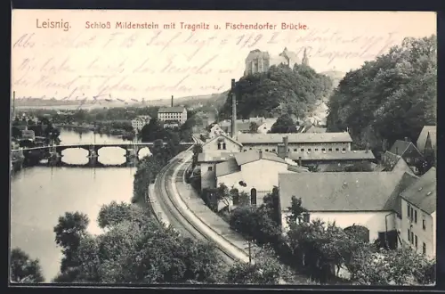AK Leisnig, Schloss Mildenstein, Tragnitz, Fischendorfer Brücke