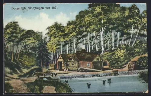 Künstler-AK Flechtingen, Holzmühle vor 1871