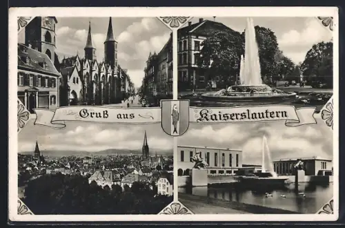 AK Kaiserslautern, Kirche, Brunnen, Stadtansicht