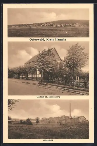 AK Osterwald / Hameln, Totalansicht, Gasthaus Dannenberg, Glasfabrik