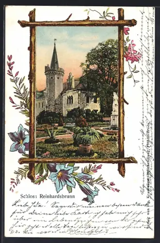 Lithographie Reinhardsbrunn, Schloss Reinhardsbrunn im Passepartout
