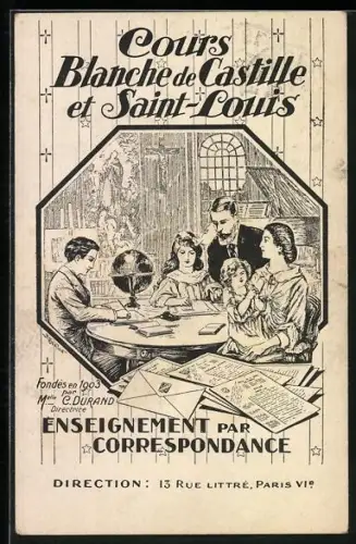 Künstler-AK Paris, Cours Blanche de Castille et Saint-Louis, Enseignement par Correspondance