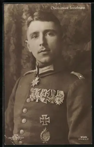 Foto-AK Sanke Nr. 37: Oberleutnant Immelmann mit Orden