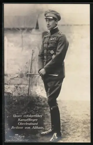 Foto-AK Sanke Nr. 382: Kampfflieger Oberleutnant Freiherr von Althaus