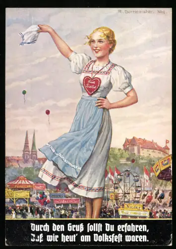 Künstler-AK R. Borrmeister: Nürnberg, Volksfest, Lebkuchenherz