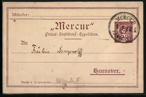 AK Hannover, Privat-Stadtbrief-Expedition Mercur, Ganzsache