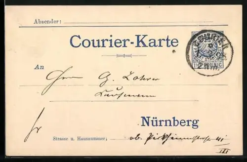 AK Nürnberg, Courier-Karte, Ganzsache, Private Stadtpost
