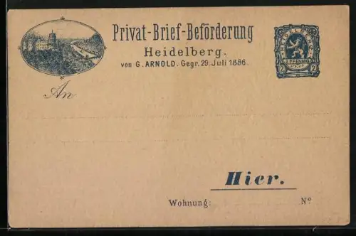 AK Heidelberg / Neckar, Privat-Brief-Beförderung von G. Arnold, Ganzsache