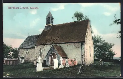 AK Hardham /Sussex, Hardham Church with gravestones