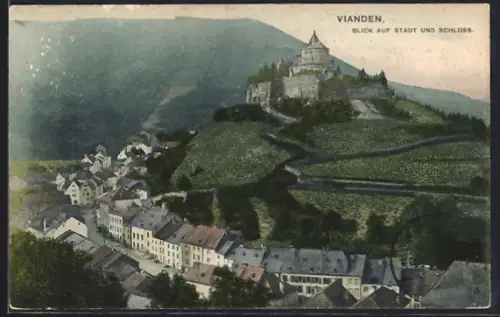 AK Vianden, Blick auf Stadt und Schloss
