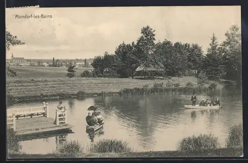 AK Mondorf-les-Bains, Bootpartie mit Blick zum Ort