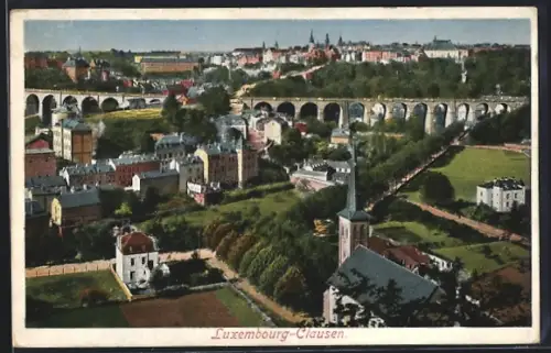 AK Luxembourg, Clausen, Totalansicht mit Viadukt aus der Vogelschau