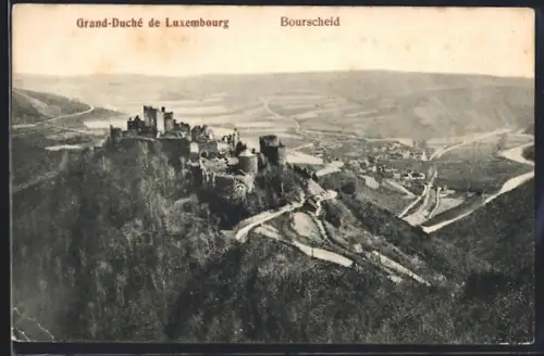 AK Bourscheid, Gesamtansicht mit Burg aus der Vogelschau
