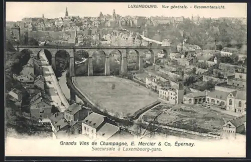 AK Luxembourg, Gesamtansicht mit Viadukt aus der Vogelschau