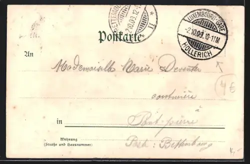 Lithographie Luxemburg, Totalansicht, Pferdebahn