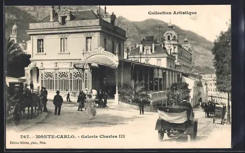 AK Monte Carlo, Galerie Charles III, Gens et Automobile