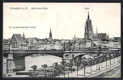 AK Alt-Frankfurt, Blick vom Main, Dom, St. Leonhardskirche