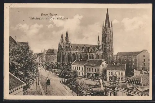 AK Essen /Ruhr, Viehoferplatz, Gertrudiskirche