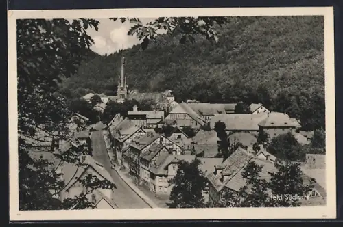 AK Ilfeld /Südharz, Ortsansicht mit Kirche und Fachwerkhäusern