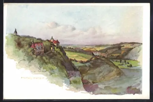 Künstler-AK Dornburg a. S., Die 3 Schlösser von Dornburg