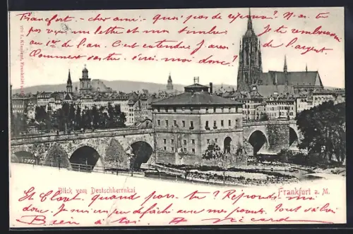 AK Frankfurt a. M., Blick vom Deutschherrnkai, Dom, Alte Brücke