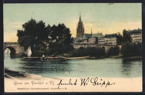 AK Alt-Frankfurt, Mainufer, Dom, Brücke