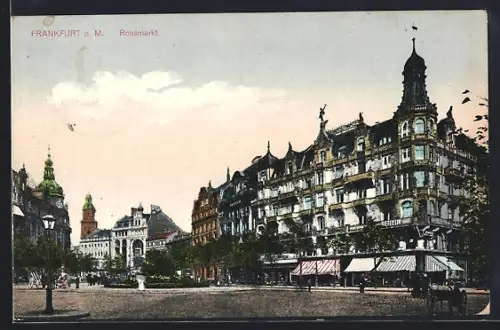 AK Frankfurt a. M., Rossmarkt, Geschäftshäuser, Strassenszene
