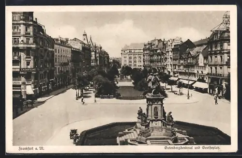 AK Frankfurt a. M., Gutenbergdenkmal und Goetheplatz