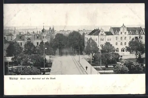 AK Weimar / Thüringen, Blick vom Bahnhof auf die Stadt