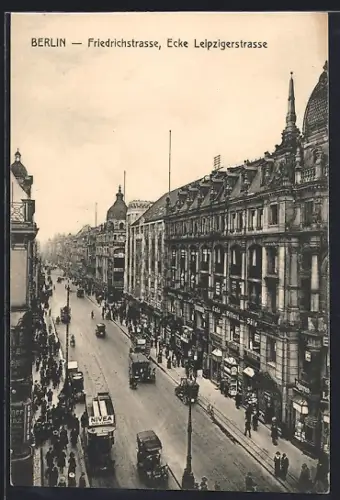 AK Berlin, Friedrichstrasse, Ecke Leipzigerstrasse, Strassenszene