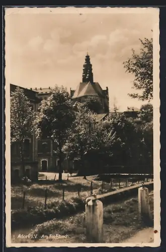 AK Adorf i.V., Am Flossbach, Kirche