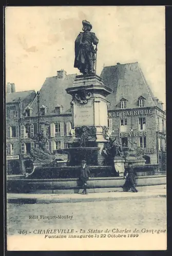 AK Charleville, La Statue de Charles de Gonzague, Fontaine inaugurée le 22 Octobre 1899
