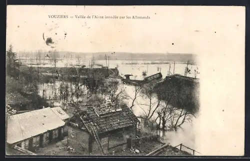 AK Vouziers, Vallée de l`Aisne inondée par les Allemands