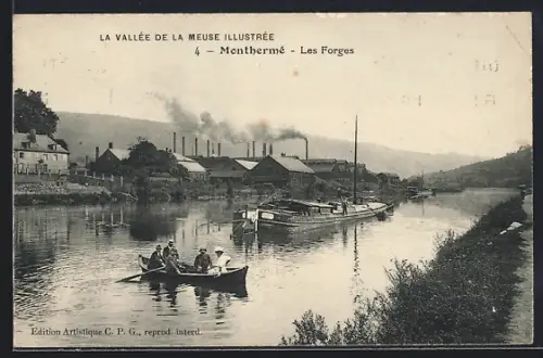 AK Monthermé, Les Forges et canoë sur la Meuse