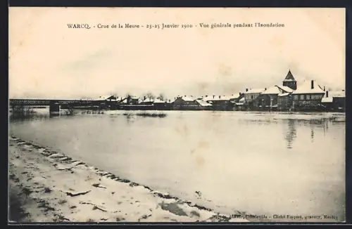 AK Warcq, Crue de la Meuse 23-25 Janvier 1910, Vue générale pendant l`inondation