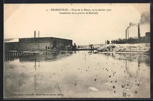 AK Charleville, Inondation de la prairie de Montjoly janvier 1910
