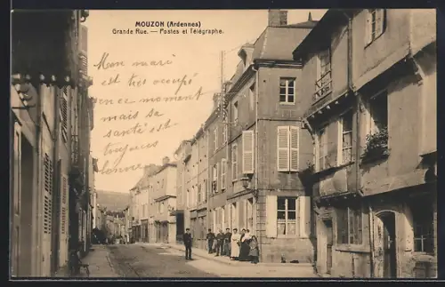 AK Mouzon /Ardennes, Grande Rue, Postes et Télégraphe